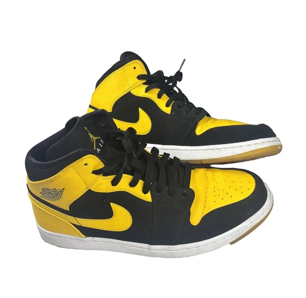 JORDAN AIR JORDAN 1 MID NEW LOVE BLACK/YELLOW LEATHER SNEAKERS SIZE 13 MEN'S